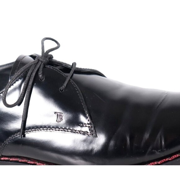 Tod's Women 39.5 Black Lace Up Platform Loafers Rubber Sole Glossy Leather Shoes - Picture 3 of 11